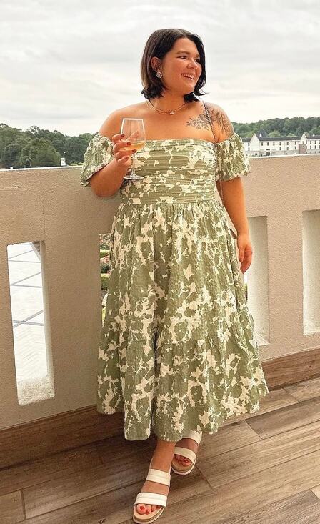 Abercrombie & Fitch Dresses & Skirts - Abercrombie & Fitch Emerson Off the Shoulder Midi Dress Sage Floral